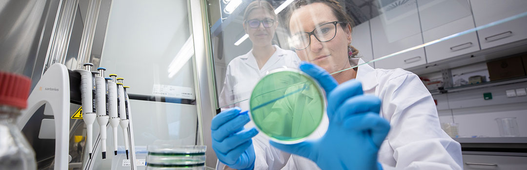 Forscherinnen mit grüner Petrischale